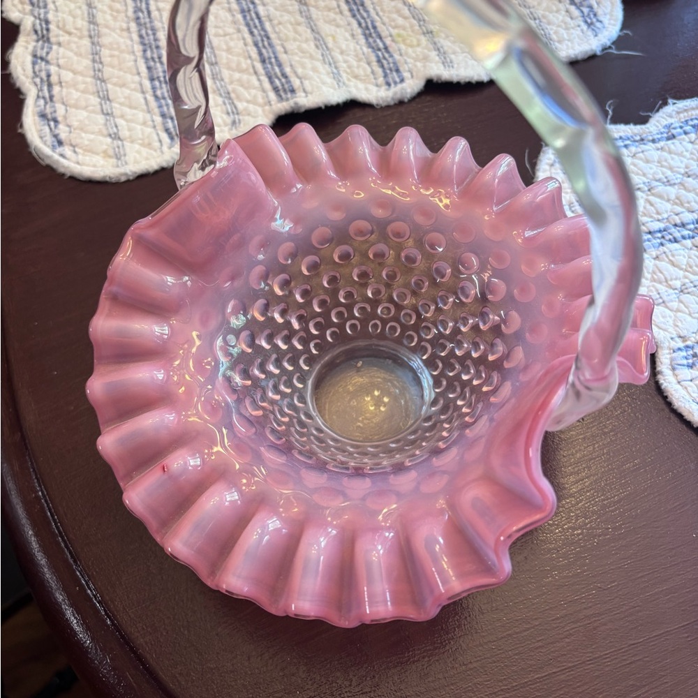 Hobnail Glass Miniature Basket - Pink
